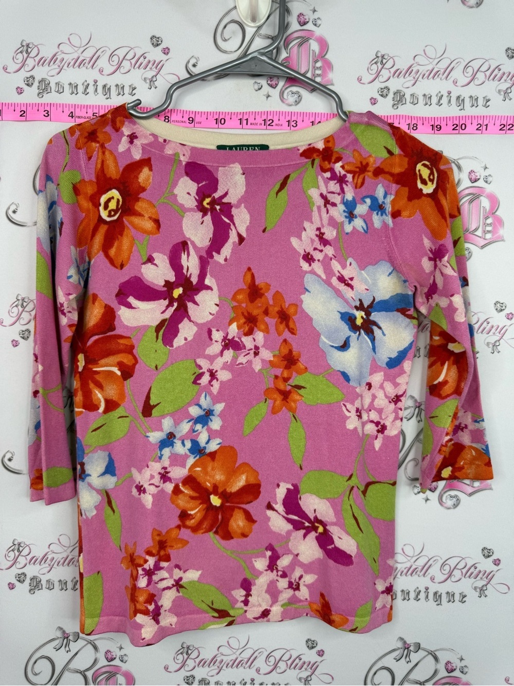Lauren Ralph Lauren silk shirt top Pink Floral Print Sweater